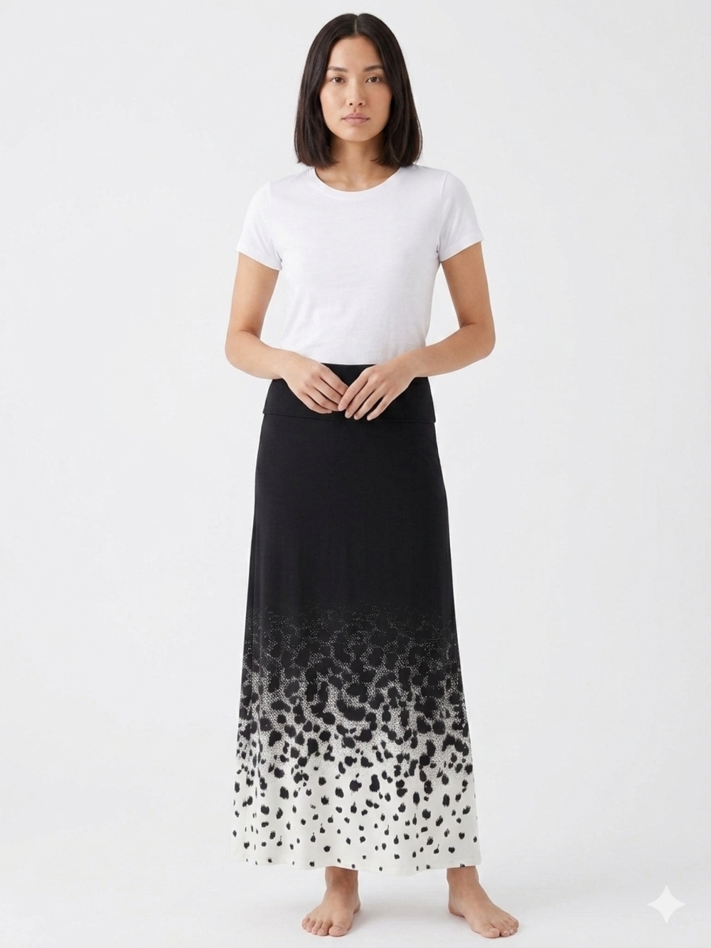 Black and White Ombre Print Maxi Skirt - Women